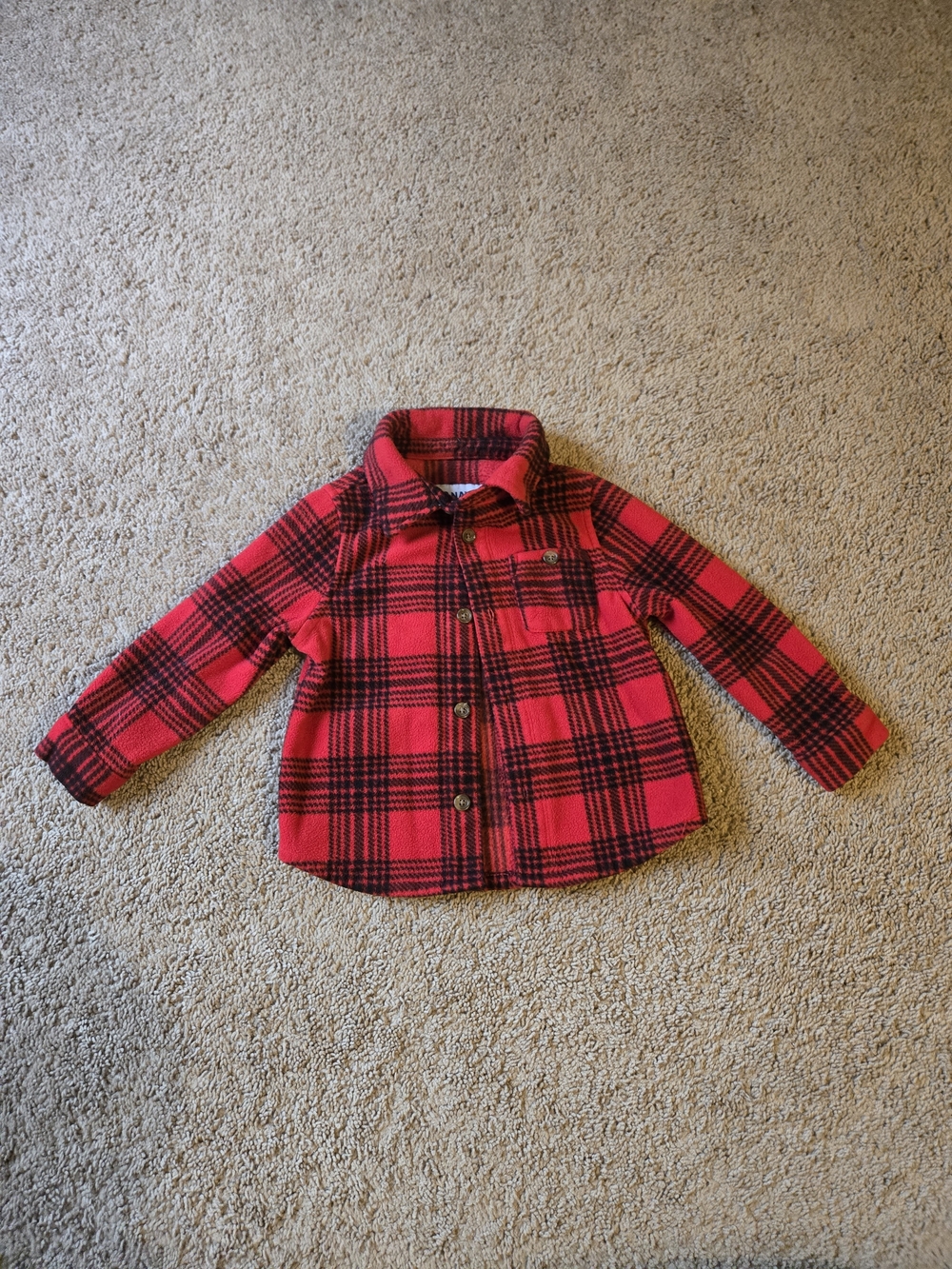 Old Navy Red Buffalo Plaid Microfleece Shirt 2T